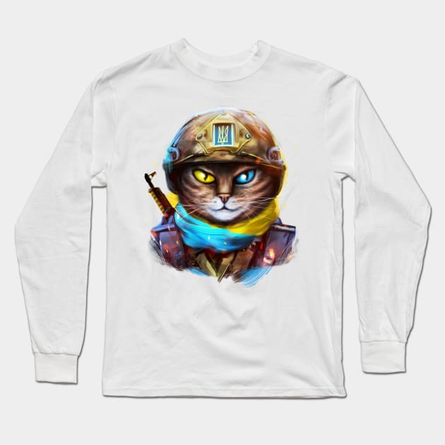 Cat Ukrainian Soldier Long Sleeve T-Shirt by Marysha_art